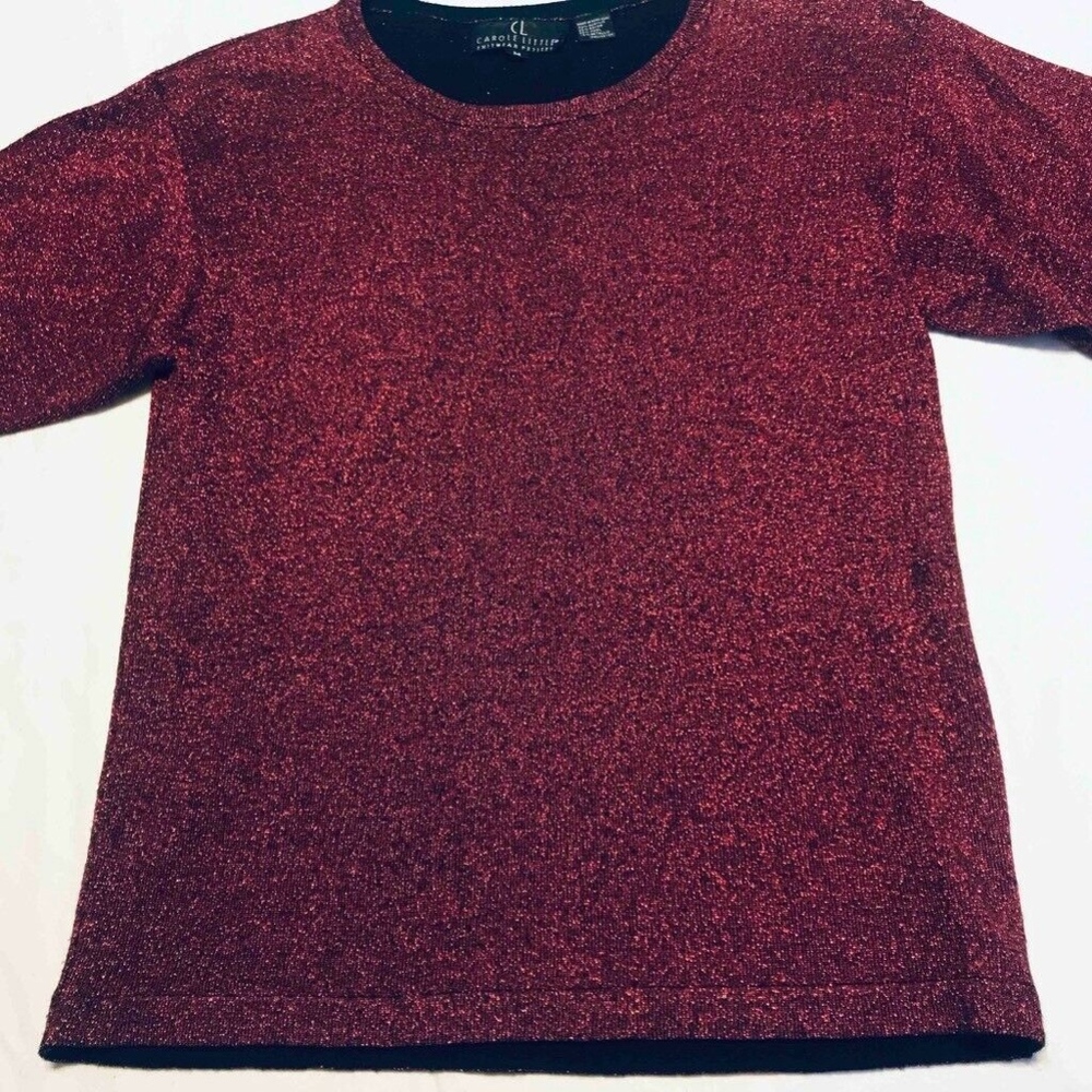 Carole Little M Petite Metallic Sweater Maroon EUC